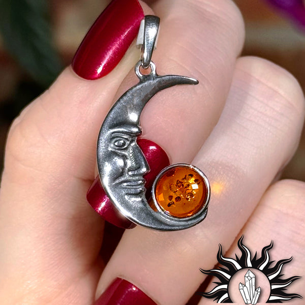 Baltic Amber Crescent Moon Pendant