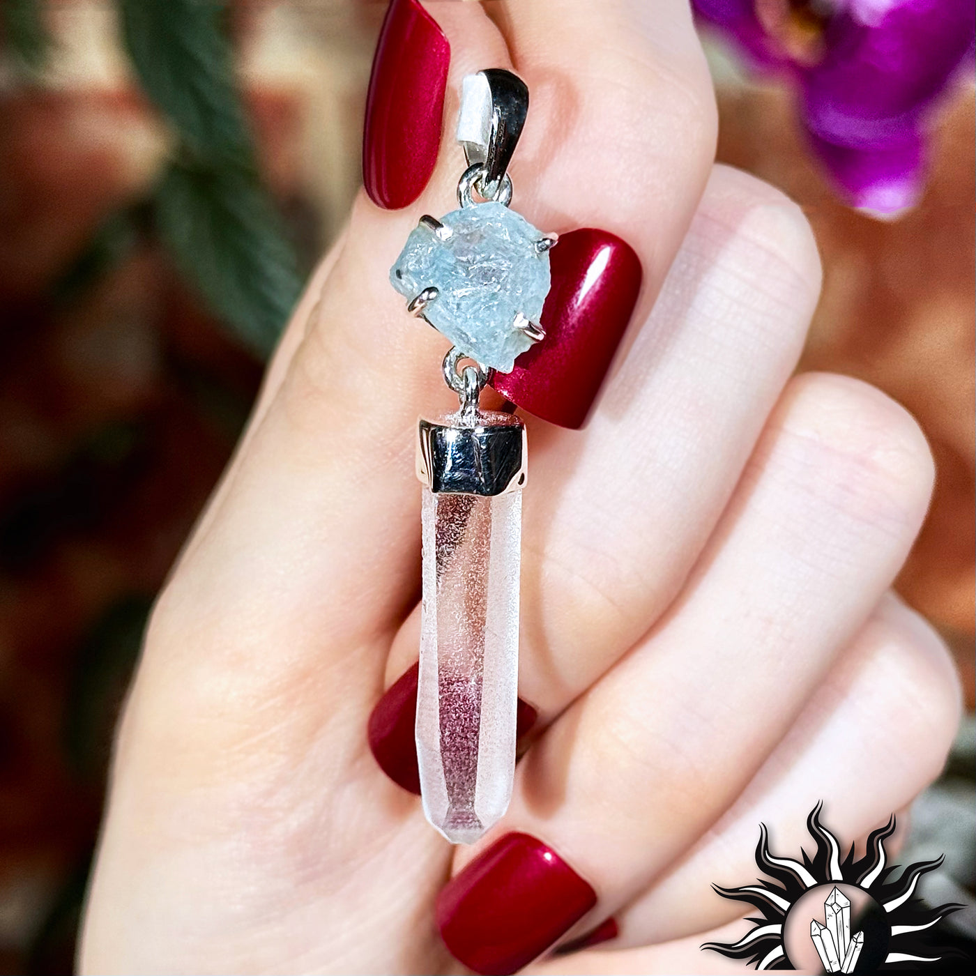 Aquamarine & Quartz Rough Crystal Pendant