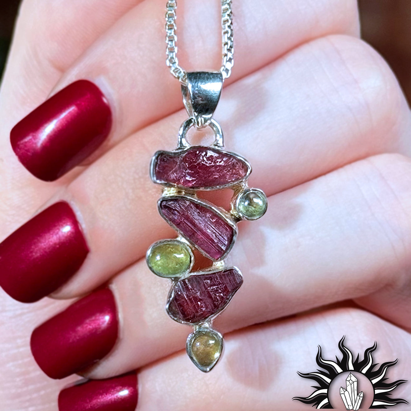 Green & Pink Tourmaline Crystal Pendant